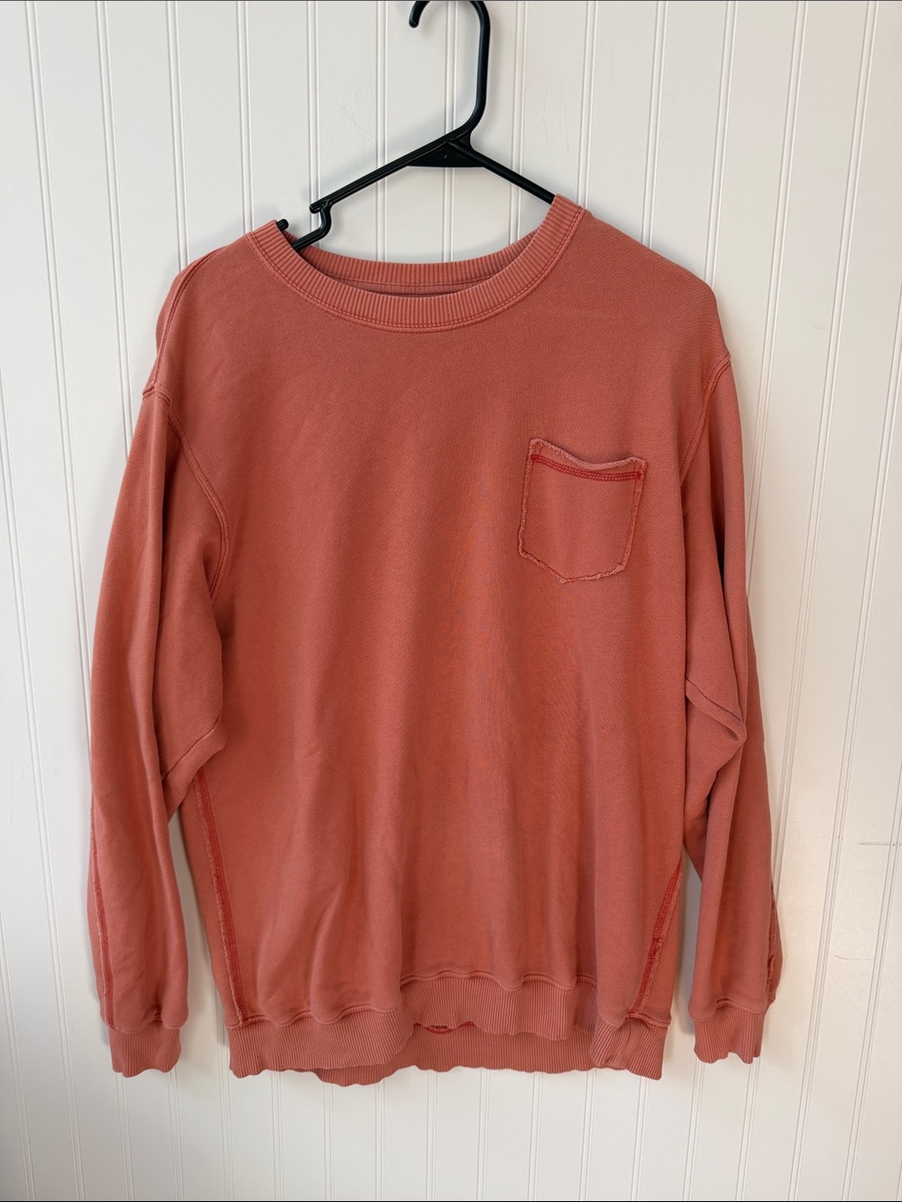 (18)Aerie Oversized Crewneck Sweatshirt XS Terracotta Washed Pocket Raw Seam